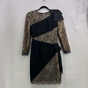 Vintage William Pearson Silk and Lace Black Cocktail Dress with Bow Detail Size